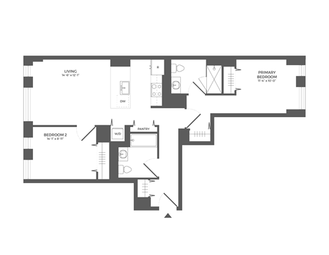 Floor plan for 2 beds, 2 baths, 980 sqft